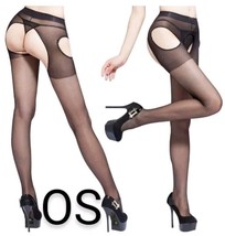 NEW Womens Black Open Crotch Tights Pantyhose Sheer Stockings Hosiery~ Size OS - £9.06 GBP