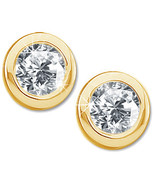14K Yellow Gold 6mm  1 Carat Open Bezel Set Round Cut CZ  Stud Earrings ... - $1,319.41 MXN