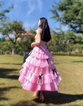 PINK Fluffy Tulle Maxi Skirt Women Custom Plus Size Layered Tulle Holiday Skirt image 2