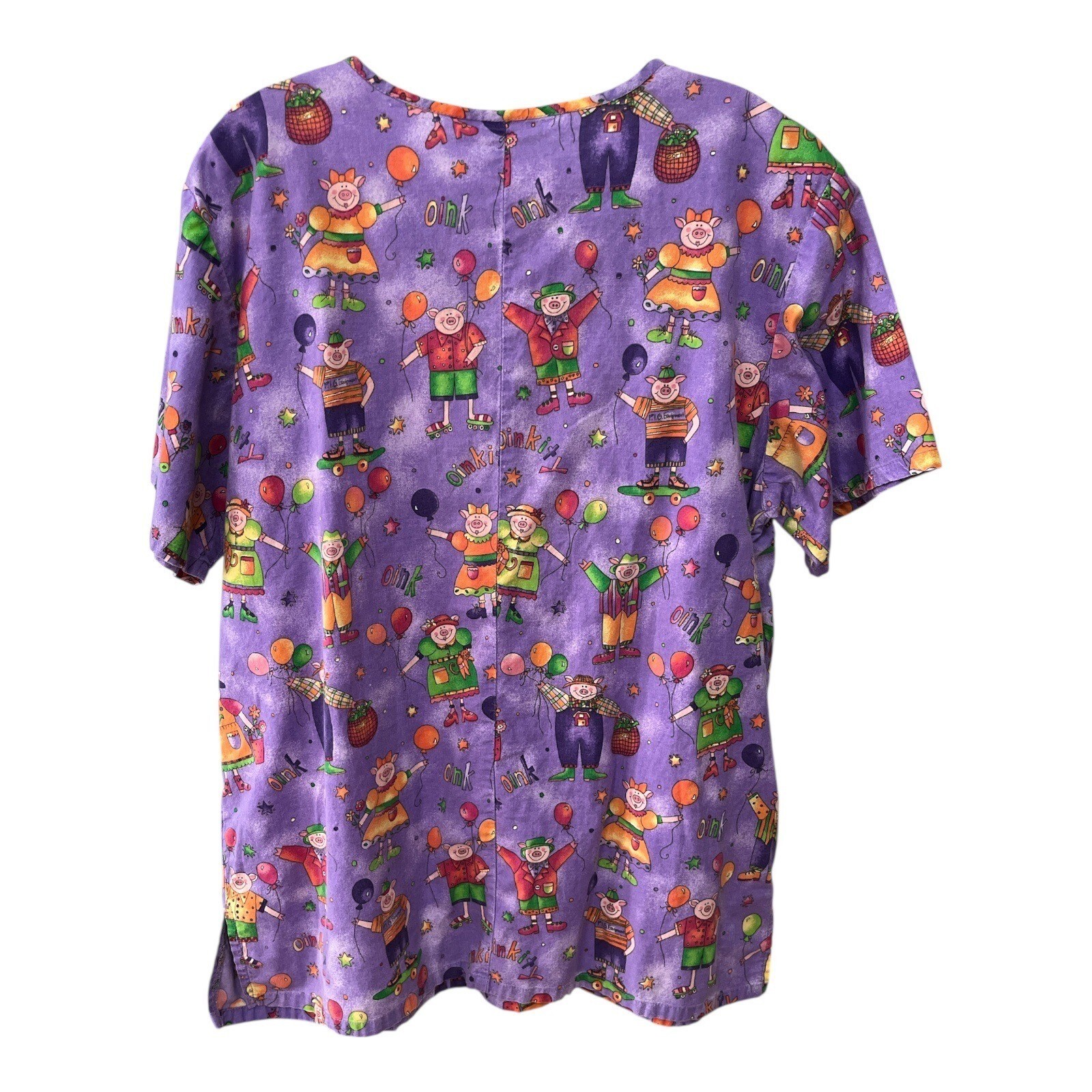 Cherokee Inspired Comfort Women’s Scrub Top – Purple Pig Clown Balloon Print Siz Item image 7