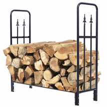 4 Feet Outdoor Heavy Duty Steel Firewood Log Rack Wood Storage Holder Black - $91.99
