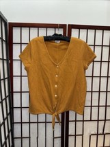 J.Crew Women&#39;s L Short Sleeve Button Up Tie Front V-Neck Top Mustard Yellow - £11.74 GBP