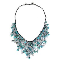 Luxurious Colorful Waterfall Turquoise Moonstone and Pearls Bib Necklace - £25.37 GBP