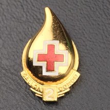 Blood Donor 2 Gallon Pin Vintage Gold Tone Enamel Red Cross Award Brooch... - $12.95