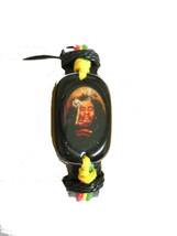 Bob Marley Smoking Weed Inlay Acrylic Medalion Black Leather Adj Bracelet - £3.18 GBP