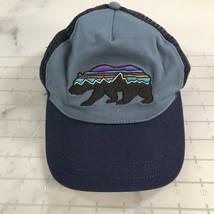 Patagonia Hat Baseball Mesh Sides Mountains Bear Logo Curved Brim Navy Blue - £25.55 GBP