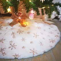 Christmas Tree Skirt Faux Fur Carpet Snowflake White Plush Mat for Xmas ... - £11.19 GBP+