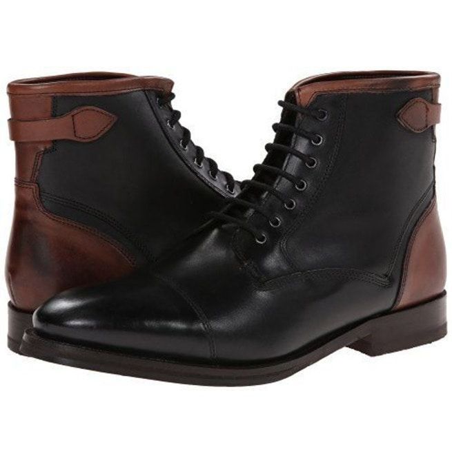 Handmade Men's Black And Brown Lace Up Boots, Mens Cap Toe High Ankle Boots 2019