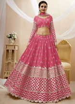 Beautiful Pink Mirror Work Embroidery Wedding Lehenga Choli - £102.23 GBP