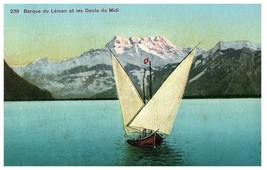 Barque du Léman et les Dents DU Midi Sail Boat Alps Switzerland Postcard - £20.12 GBP