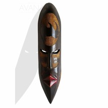 West African Wall Art Hand Carved Neem Wood Long Mask from Ghana - £172.33 GBP