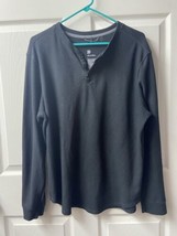 Adidas Henley Long Sleeved Sweater Mens Size Large Black Waffle Weave - $14.73