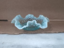 Fenton Blue Opalescent Ruffle Edge Hobnail Bowl Candy Dish - £15.50 GBP