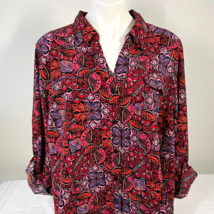 Catherines 2X Shirt Long Roll Tab Sleeves Floral Multicolor Top - $19.99