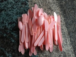 Lot Of Vintage Pink Plastic Flatware From 1980s And 1990s, Possibly Fast Food - £5.56 GBP