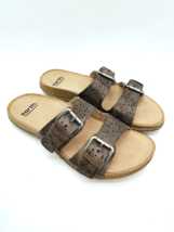 Earth Sand Antigua Perforated Leather Slide Sandals- Warm Taupe, US 7M - £31.74 GBP
