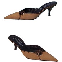 Donald Pliner Camel Brown Suede Leather Mule Shoe Peek A Boo Cut Out $235 NIB - £72.56 GBP