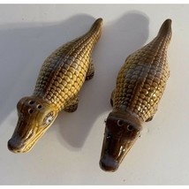 Salt and Pepper Shakers Crocodile Brown Ceramic Japan 4 Inches - $16.83