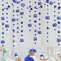 Navy Blue 60Th Birthday Decorations Number 60 Circle Dot Twinkle Star Garland Me - £19.73 GBP
