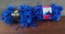 Lion Brand Fun Fur Sapphire 1.75oz 64 Yard Bulky 5 Crochet Knit Craft 2 Skeins - £11.02 GBP
