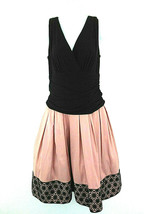 J.R. Nites by Carol Lin Dress Womens 12 Black Pink Embellished V Neck Sleeveless - £22.52 GBP