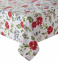 Food Network Holiday Poinsettia Microfiber Tablecloth Table Cloth 60X84 Oblong - $32.29