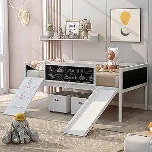 Twin Size Wooden Low Loft Bed Frame With Two Storage Boxes,Kids Loft Bed... - $614.99