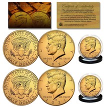 2021 24K Gold Clad Jfk Kennedy Half Dollars 2-Coin Set P&amp;D Mint w/COA &amp; Holders - £10.27 GBP