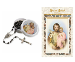 Father&#39;s Day Gift St. Joseph Black Rosary with Case &amp; Prayer Book Catholic Men - £12.52 GBP