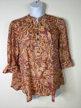 NWT Cocomo Womens Plus Size 1X Red/Orange Floral Woven V-neck Top 3/4 Sleeve - $29.69