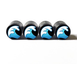 Ocean Wave Emoji Tire Valve Stem Caps - Black Aluminum - Set of Four - £12.59 GBP