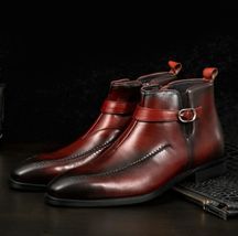 Handmade men&#39;s black calf leather ankle strap boots US 5-15 - £120.18 GBP+