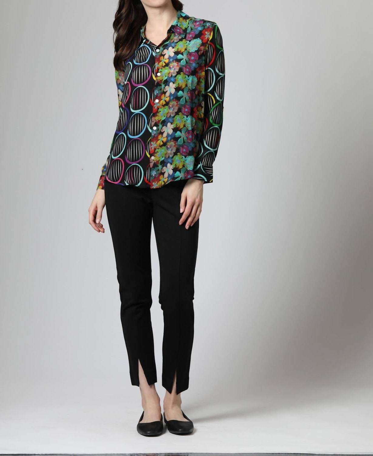 Apny Mixed Pattern Printed Button-Up Blouse Multi - $66.00