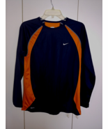 NIKE FIT DRY BOY&#39;S NAVY/ORANGE LS POLYESTER JERSEY-XL-WORN ONCE-GREAT - $11.29
