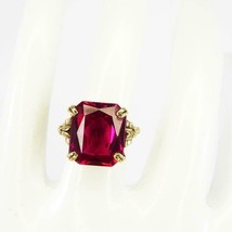 11.25Ct Emerald Cut Red Ruby Vintage Wedding Women&#39;s Ring 14k Yellow Gold Over - £86.09 GBP