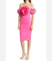 Nikki Lund Norma Rosette Off The Shoulder Midi Pink Dress XL Zip NWOT - £122.54 GBP