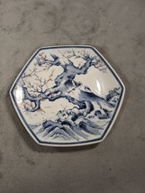 Vintage Hexagonal Blossom Tree Pink And Blue Plate - $15.98