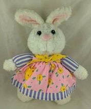 Gibson White Rabbit Plush Bunny 15 Inch Pink Purple Flower Dress 1996 Stuffed - $20.95