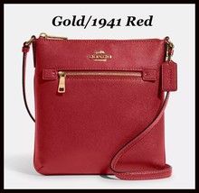 NWT COACH IM Gold/1941 Red Mini Rowan Crossbody File Bag Purse CE871 - £93.29 GBP