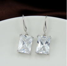 Royalty Earrings Emerald Cut Big Solitaires On Hooks - £14.50 GBP