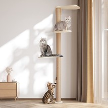 Wood Cat Tower Floor To Ceiling Adjustable, Tree Tall Cat Scratching Post, Cat - $45.98