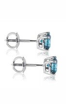 2CT Labor Erstellt Rund Blau Diamant 14K Weiß Vergoldet Ohrstecker - £41.11 GBP