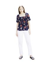 Women Top NY Collection Petite Smocked Front Short Sleeve Top Sz Petite S - $12.84