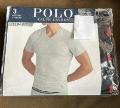 Polo Ralph Lauren Mens V Neck Tshirts 3 Pack New sz L Black Slim Fit Cotton - £31.45 GBP