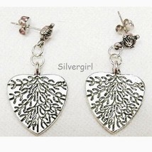 Silver Plate Wide Leaf Dangle Earrings - $167.57 MXN