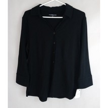 NWT Croft &amp; Barrow Stretch Black Button Up Long Sleeve Shirt Size Medium - £15.49 GBP