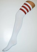 SPORTS ATHLETIC Cheerleader Thigh High Cotton Sock Tube Over Knee 3 Stri... - £6.97 GBP