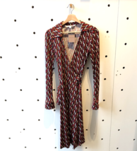 2 - DVF Diane von Furstenberg Red Patterned 100% Silk Julie Wrap Dress 0... - $85.00