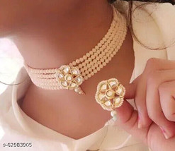 Kundan Beads Necklace Earrings Women Girl Gift Jewelry Set Designer Choker 1 - £16.16 GBP