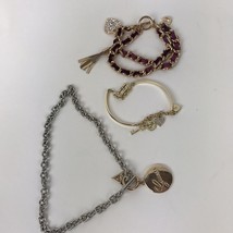 Jewelry Lot 2 charm bracelets 1 Necklace Guess Jessica Simpson Heart Rhinestone - $14.82